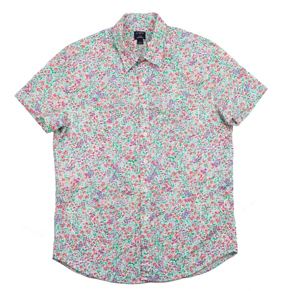 JCREW Size L Short-Sleeve Printed Flex Casual Shirt Floral Multi $89 BL165 - Picture 2 of 7